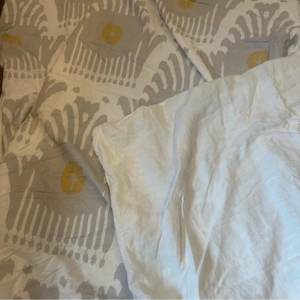 West Elm Duvet Cover King 100% Linen Boho Geometric Patterned Romantic